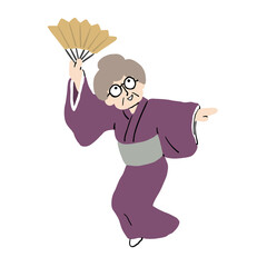 Fototapeta premium 着物を着て扇子を持って日本舞踊をおどるおばあさん2