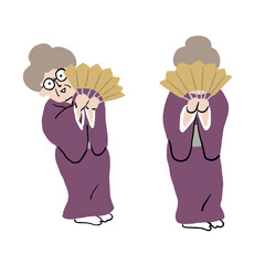 着物を着て扇子を持って日本舞踊をおどるおばあさん3