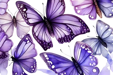Poster Violet butterfly on isolated white background, watercolor illustration, lilac beautiful butterfly © MISHAL
