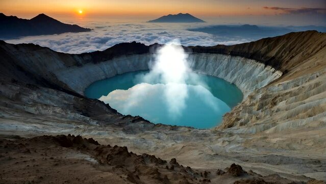 Beautiful natural scenery, green crater at sunrise Seamless looping 4k time-lapse animation video background
