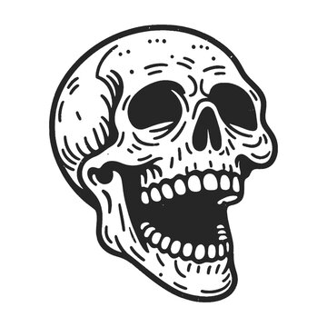 Cartoon laughing Human Skull sketch engraving generative ai fictional character vector illustration. Scratch board imitation. Black and white image. Tattoo. 
