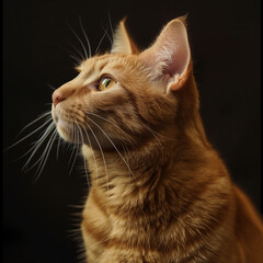 Portrait of an adult orange Domestic Shorthair tabby cat looking upward