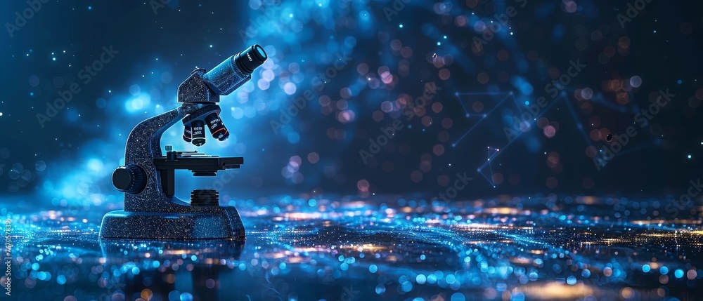 Fototapete a mash up of a line and a point microscope on a starry background with an inscription. an abstract s