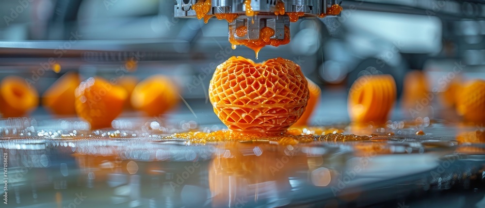 Poster a three-dimensional plastic printer used at work, a 3d printer, a printing device using three dimens