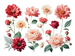 Assorted colorful rose flowers on transparent background, png. Generative ai