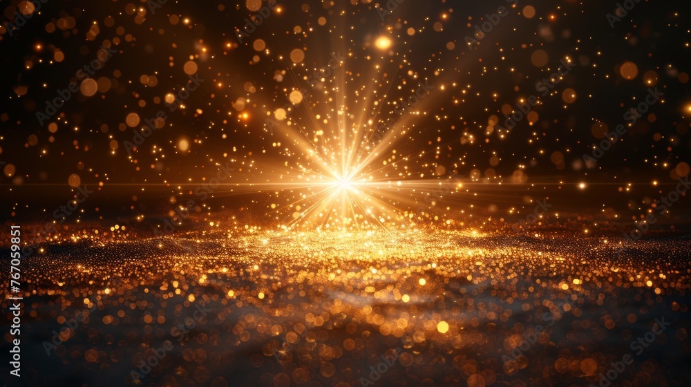Aufkleber The abstract design features a golden front sun lens flare with a transparent special light effect. The blurred motion glow glare is isolated on a transparent background. A star explosion with rays