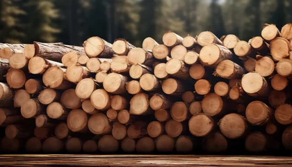 Zelfklevend Fotobehang Felled log trees at the factory © terra.incognita