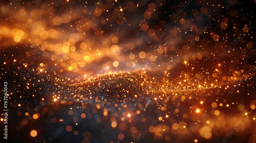 Poster a magical dust particles is luminescent with sparks of gold on a transparent background. modern spar