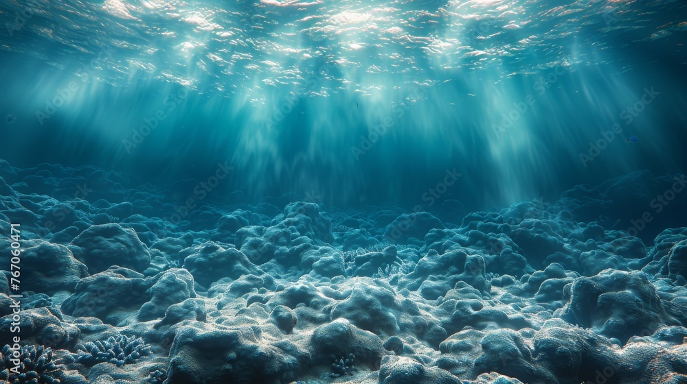 Wall mural Deep Abyss With Blue Sunlight Underwater