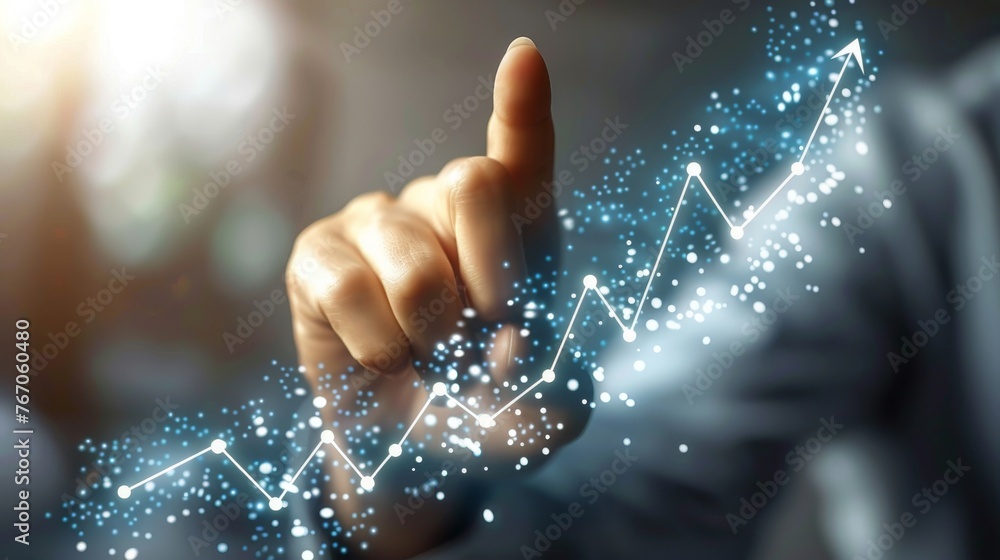 Aufkleber graph of a businessman pointing an arrow showing the growth of an organization. starting up and grow