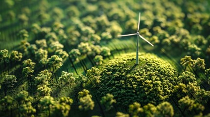 Renewable energy for a clean and sustainable environment. Wind energy for factories, machines, and technologies. - obrazy, fototapety, plakaty