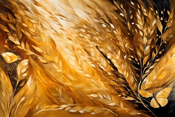 Art prints, wallpaper, posters, cards, murals, carpets, hangings, prints, abstract art. Golden grain. Freehand painting. Oil on canvas. Print, wallpaper, posters, cards, murals, carpet, hangings