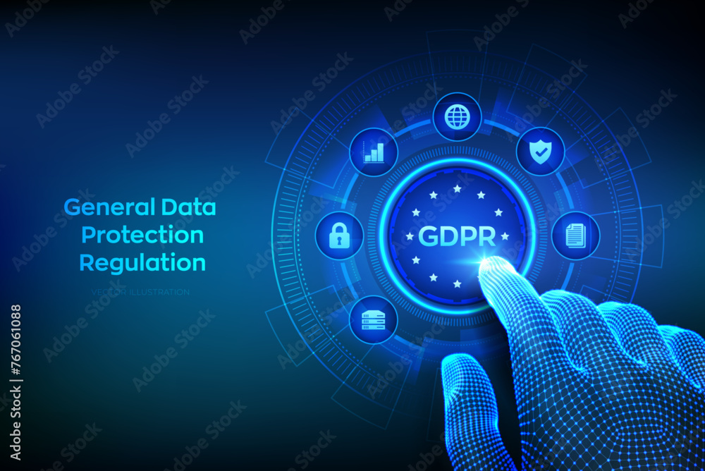 Poster gdpr. general data protection regulation. cyber security and privacy concept on virtual screen. prot