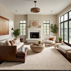 Fototapeta premium Cozy Living Room oversized Rug. Generative AI. 