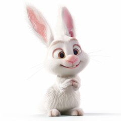 Fototapeta premium Funny white rabbit character on white background, Easter bunny. 