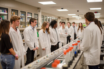 high school students in a lab with their teacher