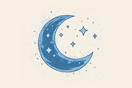 A clean line art logo featuring a minimalist illustration of a crescent moon