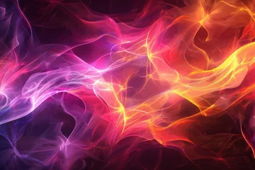 Papier Peint photo Ondes fractales Abstract Background of Colorful Fractal Waves and Glowing Magical Energy, Dynamic Motion Wallpaper