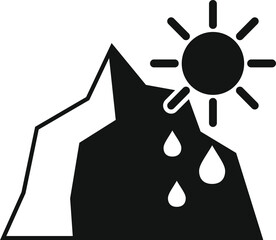 Glaciers melting on sun icon simple vector. Global climate problem. Nature disasters