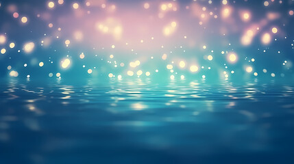 Soft background abstract texture with lights looping bokeh and reflection on water