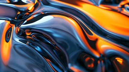 Blue and orange abstract liquid metal background.