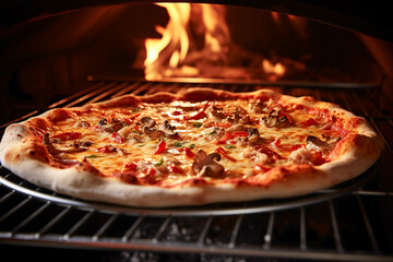 Freshly baked pepperoni pizza, oozing with melted mozzarella, promising a flavorful bite. Enjoy homemade goodness straight from the oven.