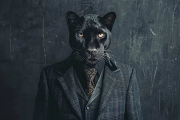 Foto op Plexiglas Black panther dressed in an elegant and modern suit with a nice tie © standret