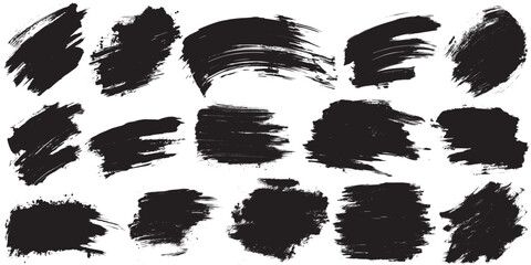 Set of creative vector paint brush stroke, ink splatter,  artistic design elements. Dirty chalk texture, box, frame, grunge background, or creative shape for social media. Abstract drawing.