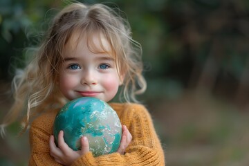 Little Girl Holding Blue and Green Globe