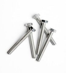 Five stainless steel bolts isalated on white background