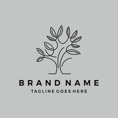 Abstract tree in continuous line art drawing style on silver background. Vector illustration