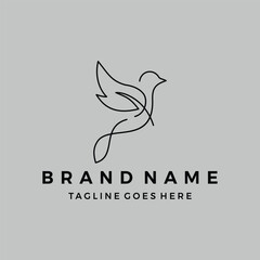 dove vector line art, minimal bird line logo icon illustration isolated on silver background 