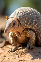 Detailed Close-up View of a Wild Armadillo in Natural Habitat - An Exquisite Display of Nature's Armor