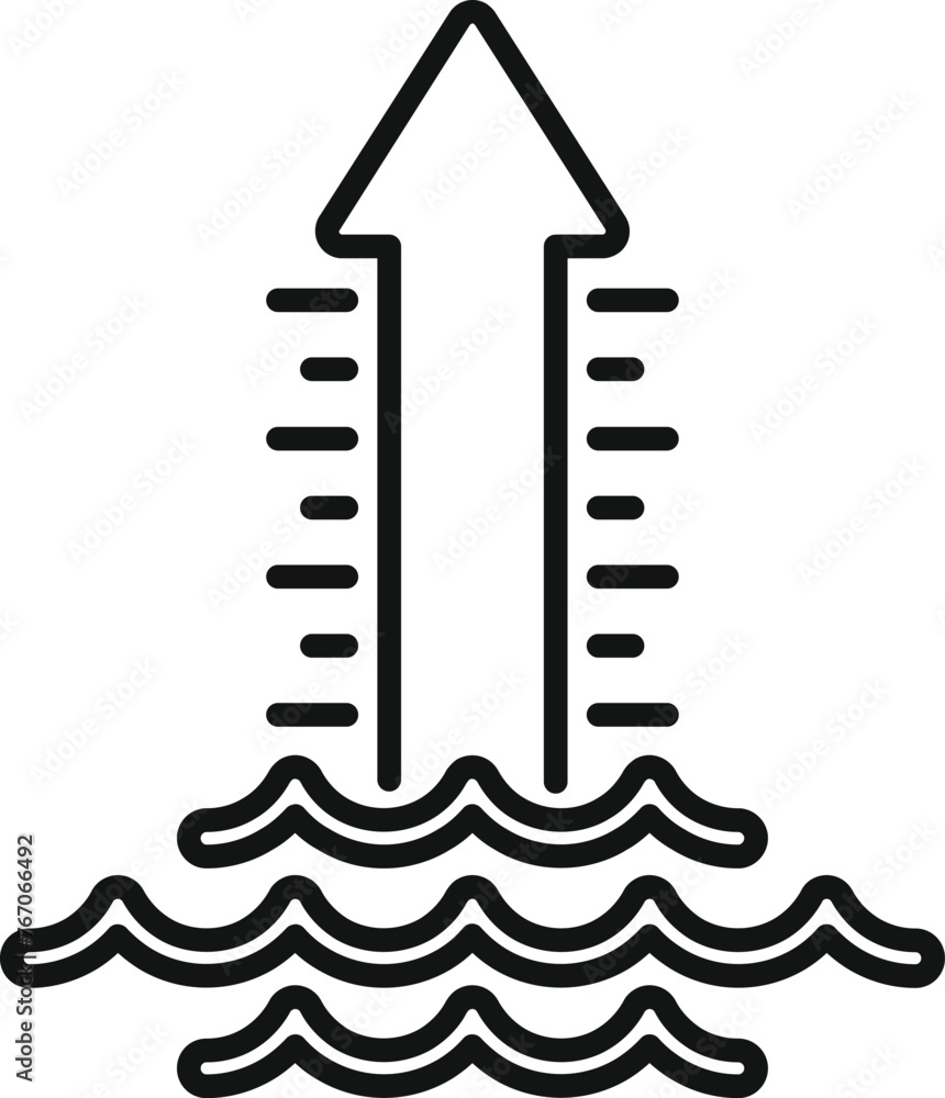 Sticker sea level coast icon outline vector. warming effect. climate change disasters