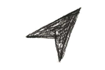 A black pencil sketch of a location cursor isolated on a white background. Ideal for design projects requiring navigation symbols.