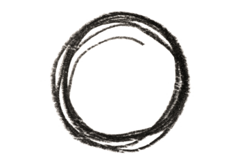 A circle drawn in black pencil isolated on transparent background.