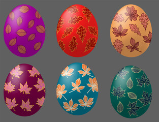 Vector illustration of Easter eggs with leaves collection on a background