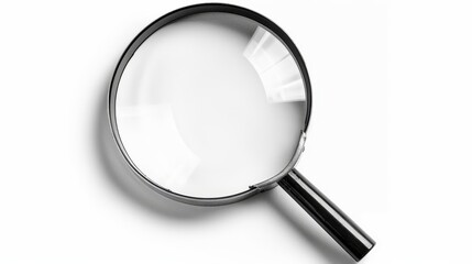 A monochromatic magnifying glass icon is isolated on a white background