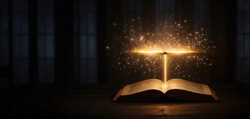 Old book with magic lights,  world book day , book day , book, world book day , book day concept - obrazy, fototapety, plakaty