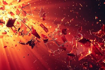 shattered glasses with an explosion of light and fire abstract background