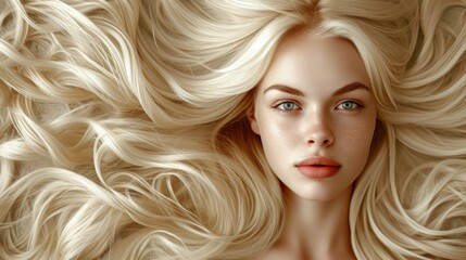 Portrait of a beautiful young blond woman with amazing flowing hair