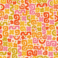 Cute hand drawn seamless pattern with vibrant colors, retro design, great for fabrics, wallpaper, wrapping - vector design