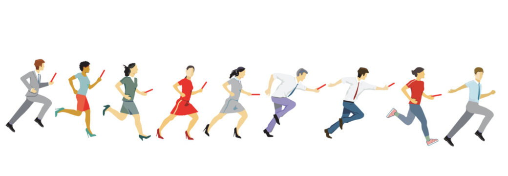 Gesch&auml;fts Staffellauf, Staffelstab weiterreichen, illustration,