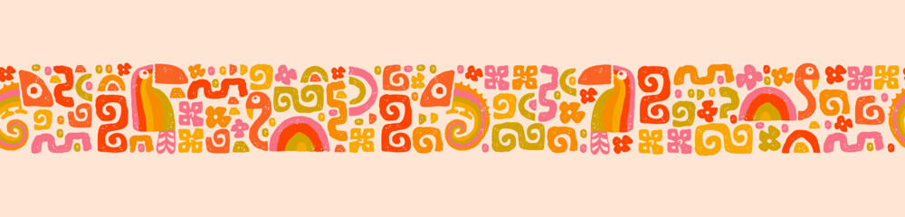 Cute hand drawn seamless pattern with vibrant colors, retro design, great for fabrics, wallpaper, wrapping - vector design