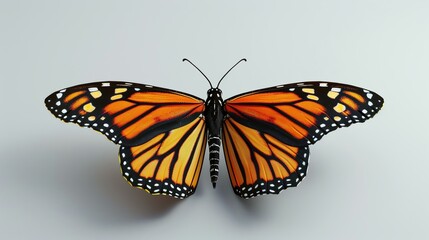 A beautiful monarch butterfly with its wings spread open, isolated on a white background.