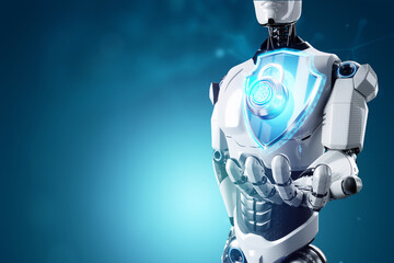 Artificial intelligence, robot, shield and lock with fingerprint hologram, fingerprint scanner....