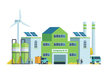 Fototapeta premium Green factory building illustration, vector elements for city and industry illustration 