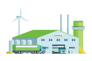 Green factory building illustration, vector elements for city and industry illustration	