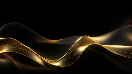 A luxurious and sleek design showcasing flowing golden waves with glittery accents on a deep black backdrop, conveying richness and elegance - obrazy, fototapety, plakaty
