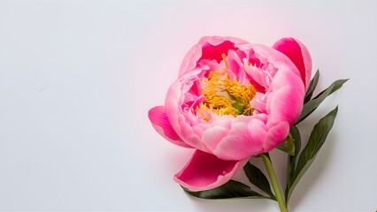 Beautiful fresh pink peony flower isolated on white background